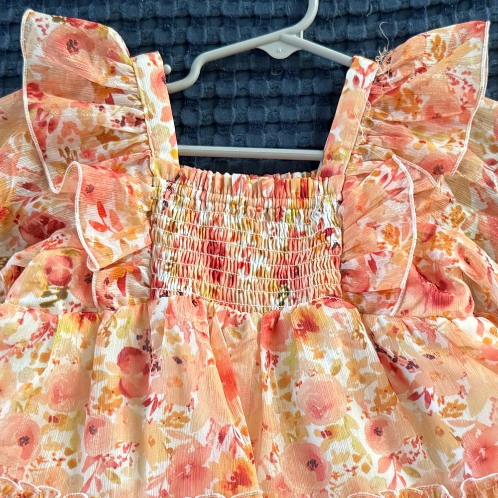 Cheeky Plum long sleeve shimmer dress, fall floral, size 5t - Picture 3 of 3